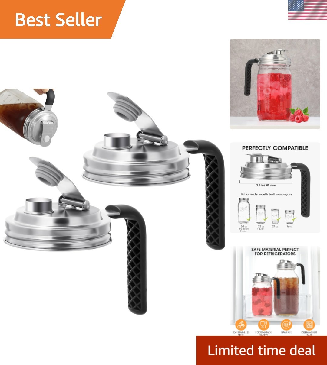 Elegant 2-Pc Mason Jar Pour Spout Lids – Enhance Your Drink Experience