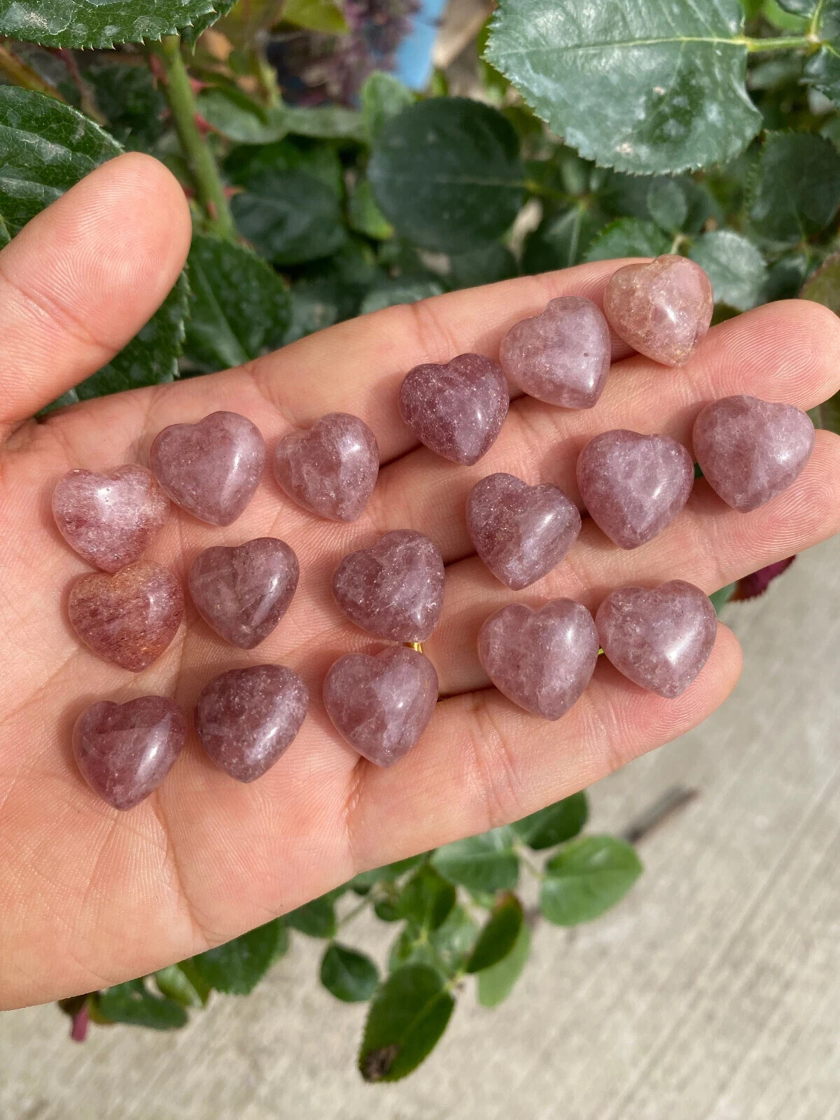 10pc Natural Strawberry Mini Heart hand-carved quartz crystal reiki gift