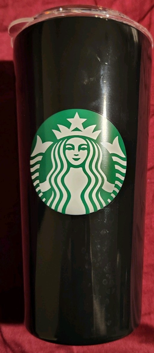 Starbucks 2018 Large 20 Fl Oz Black Travel Mug W/Lid Traditional Logo Hot Java