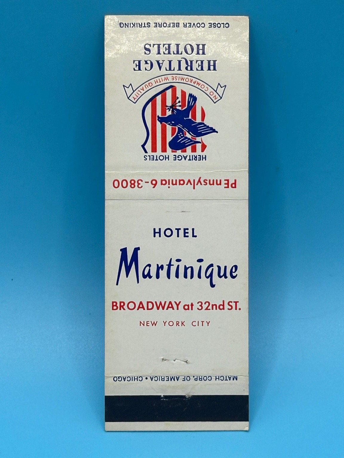Vintage Hotel Martinique NYC Heritage Hotels Matchbook Cover PEnnsylvania 6-3800