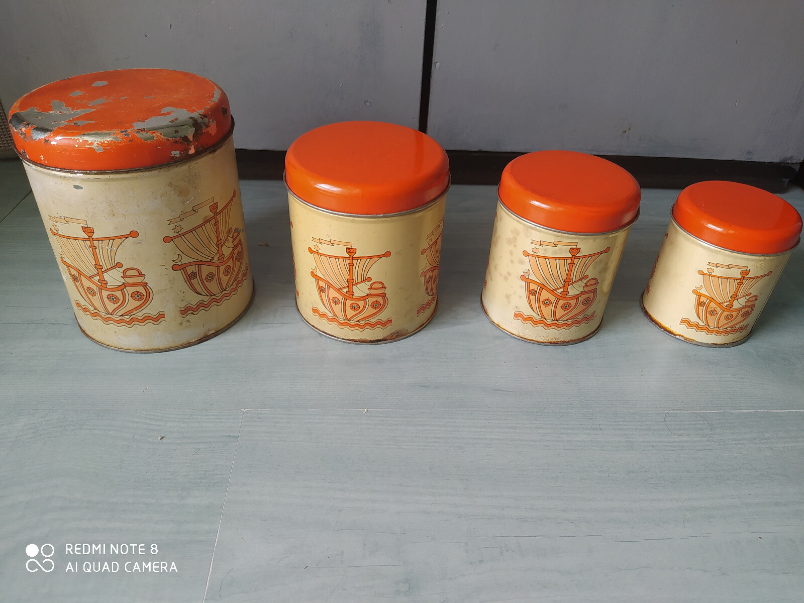 Vintage 60′- 70’ties Tin Box Tea Coffee Canisters Set of 4 boxes