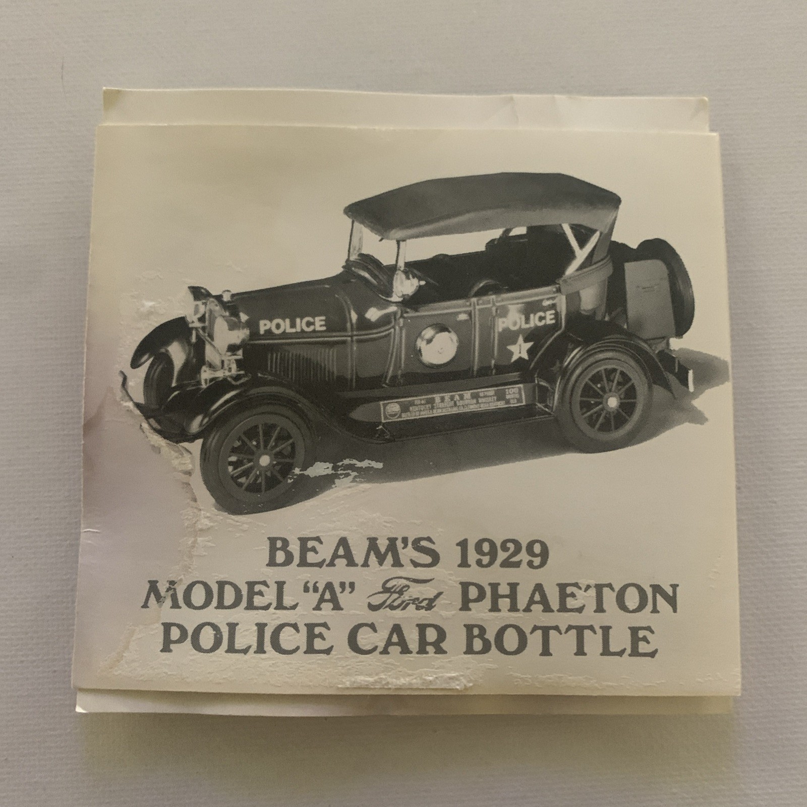 Vintage Jim Beam 1929 Model A Phaeton Police Car Decanter Pamphlet Collectible