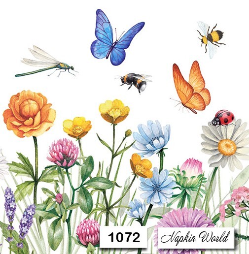 (1072) TWO Individual Paper LUNCHEON Decoupage Napkins – FLOWERS BUTTERFLY BEES