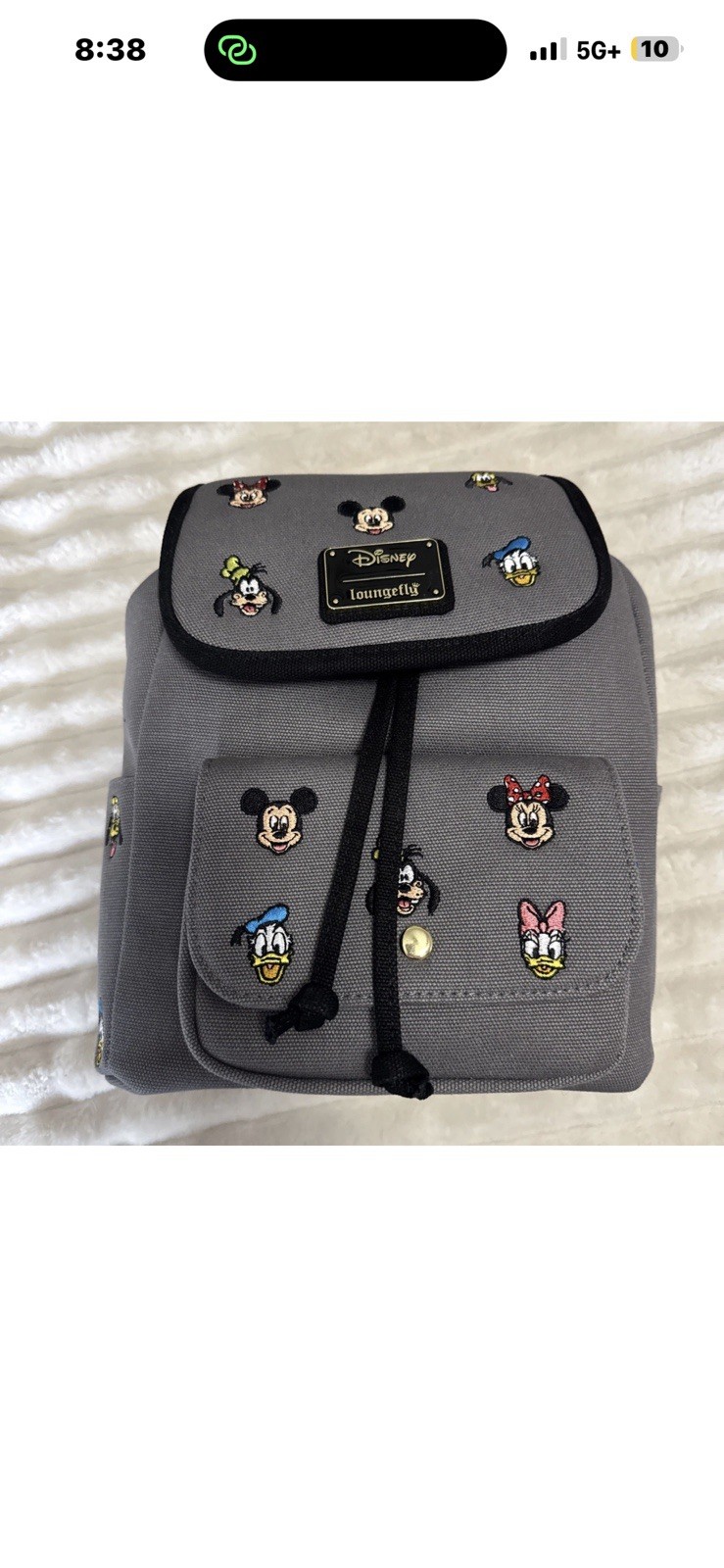 Loungefly Backpack MICKEY FRIENDS Embroidered Gray Canvas Disney Flap NWT
