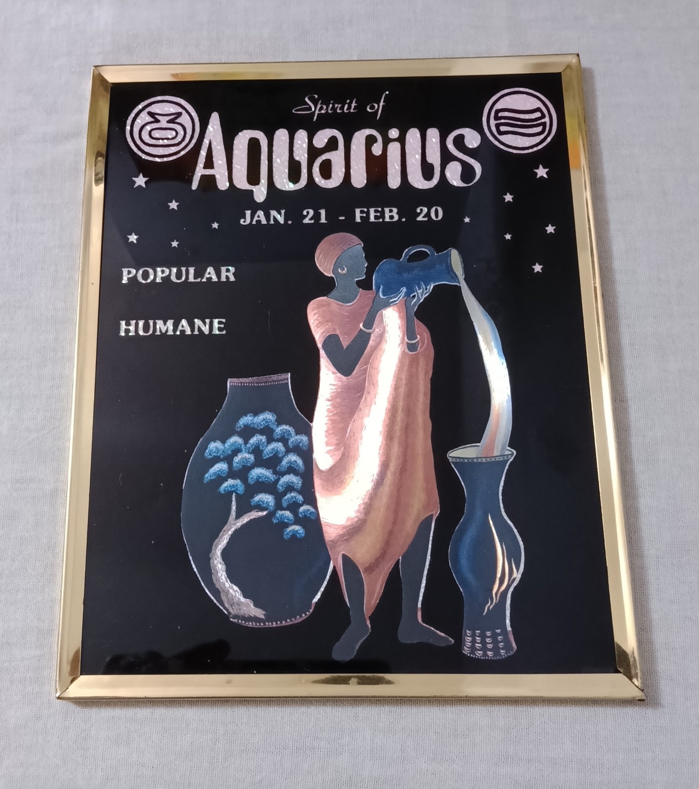 VINTAGE SPIRIT OF AQUARIUS 8 X 10 ZODIAC FRAMED WALL SIGN