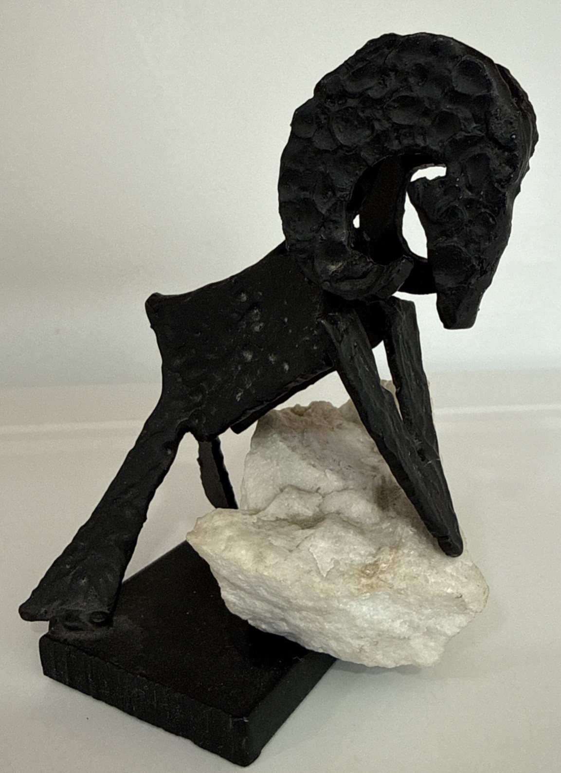 Jaro Svitorka Brutalist Cast Iron & Quartz Ram Sculpture Statue Vtg 1970s
