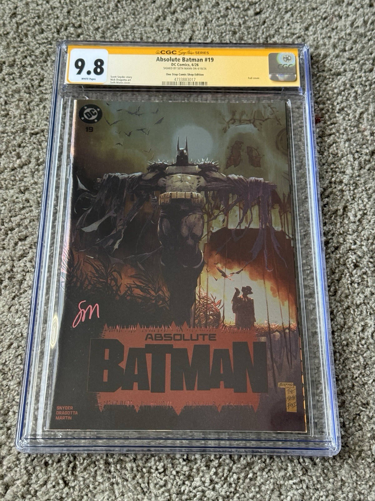 Absolute Batman #19 CGC 9.8 Signature Series Hand Signed by Seth Mann – IN HAND