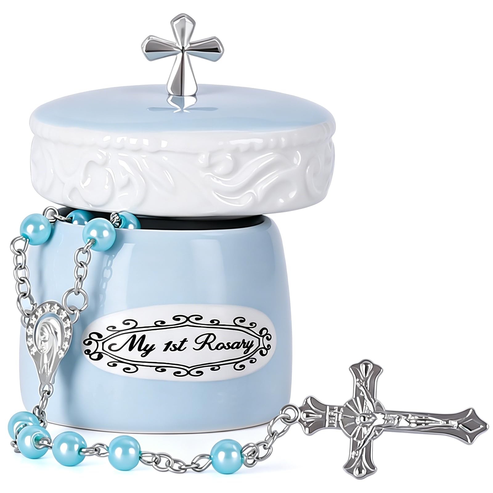 Grandeco Rosary Cross Keepsake Box Blue Gift Set