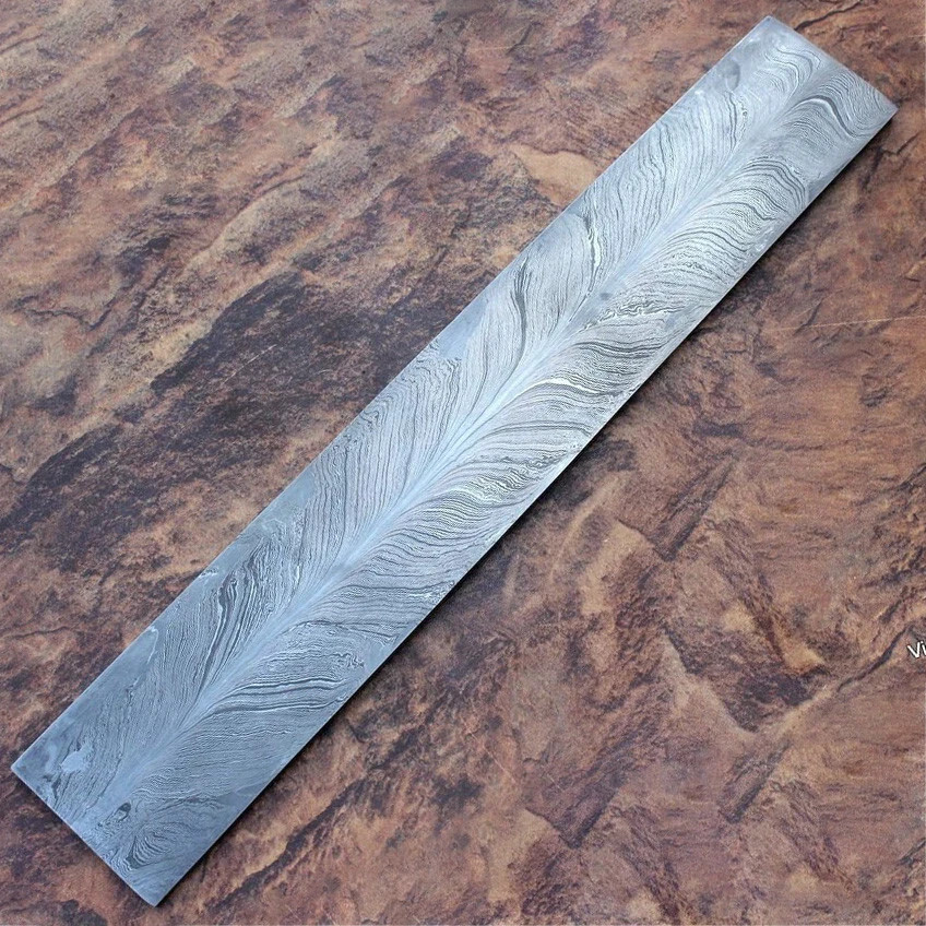 12×2 in Hand Forged Blank Billet Bar Damascus Steel Knife Making Feather Pattern