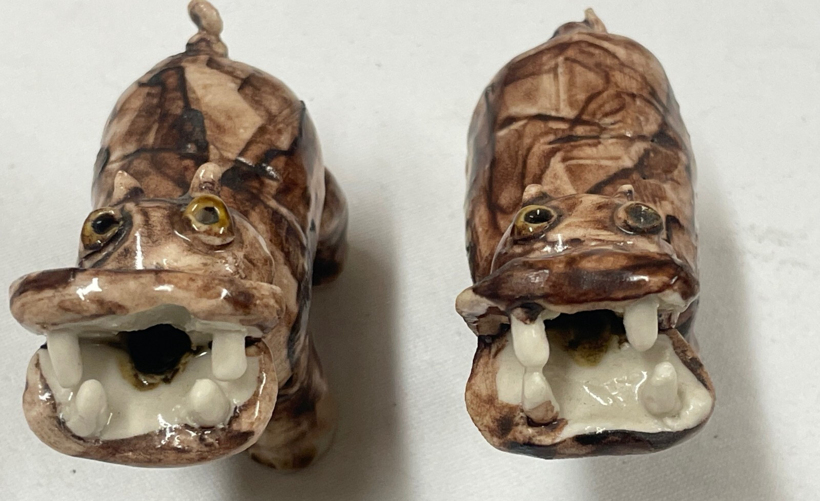 Handcrafted Clay Hippo Figurines-Whimsical Pair signed by artist DB-Vintage
