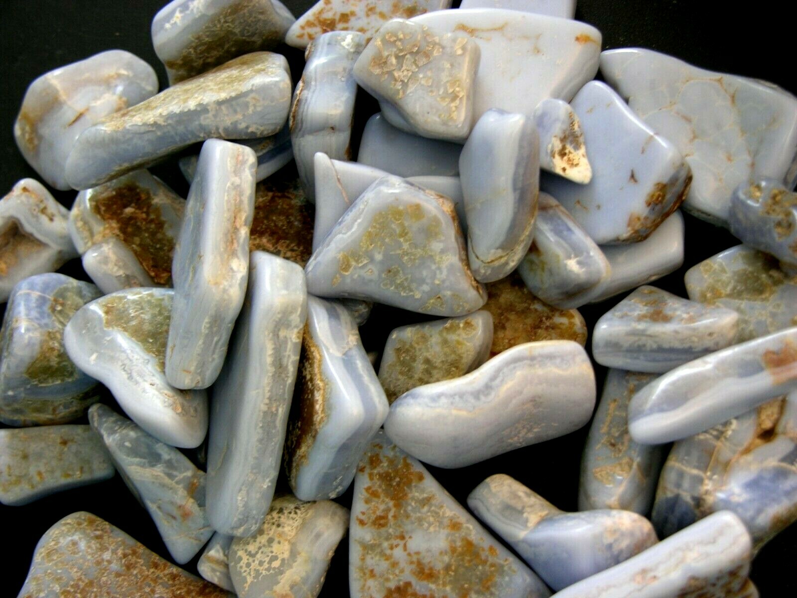 Blue lace agate tumble polished bigger mixed size/grade 1/2 pound lot