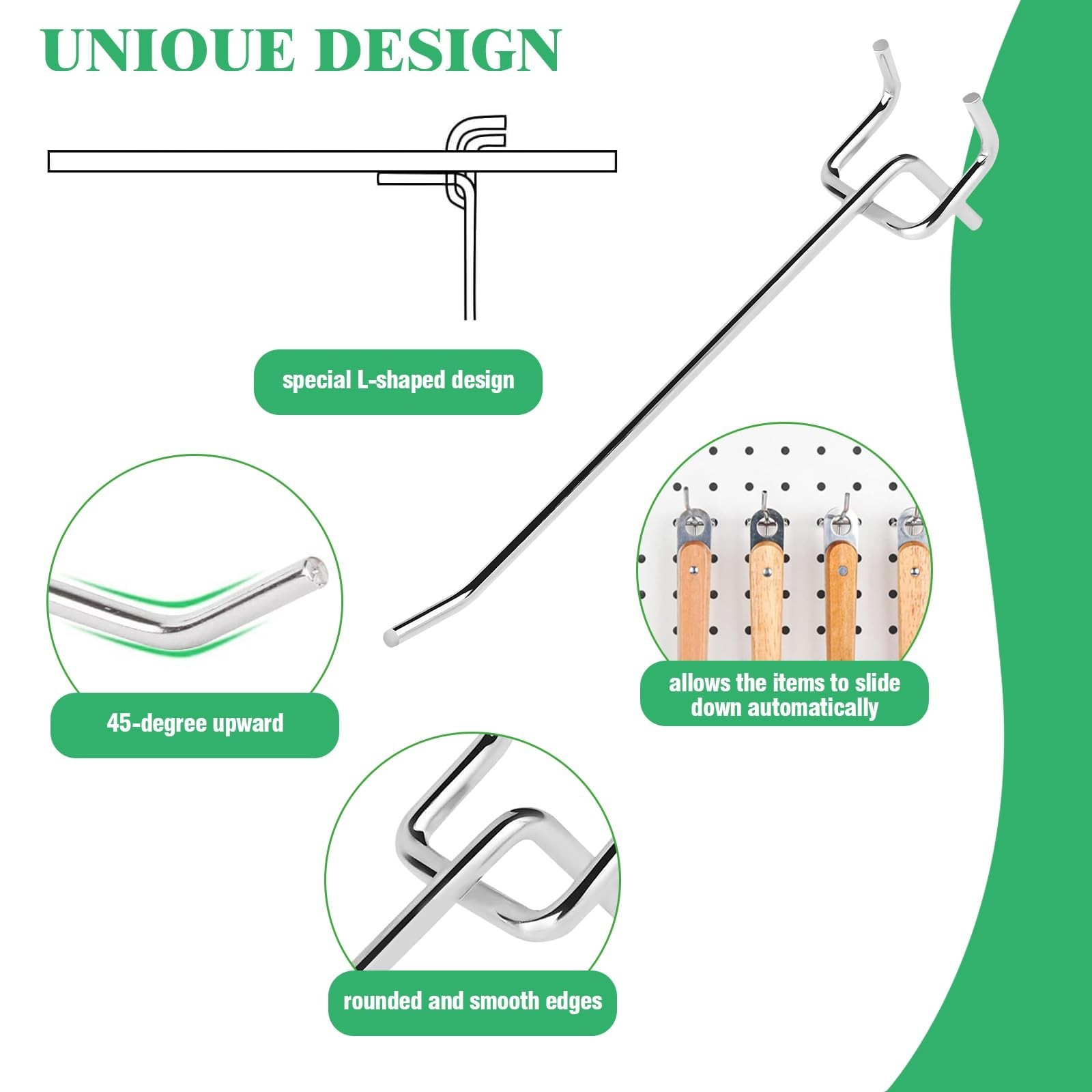 50Pcs 6″/15CM Pegboard Hooks Assortment Set, Metal Peg Board Hooks with 2.5mm…