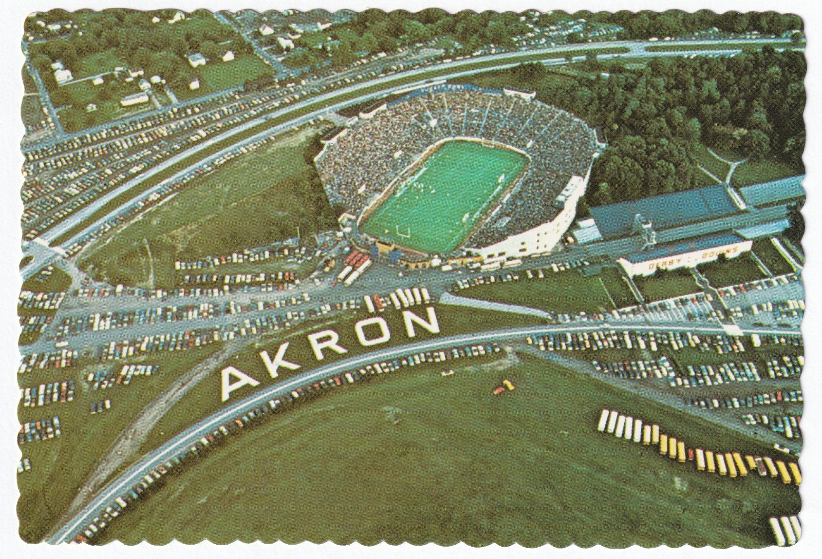 University Akron Zips Rubber Bowl Stadium – Rare Deckled-Edge Variation Postcard