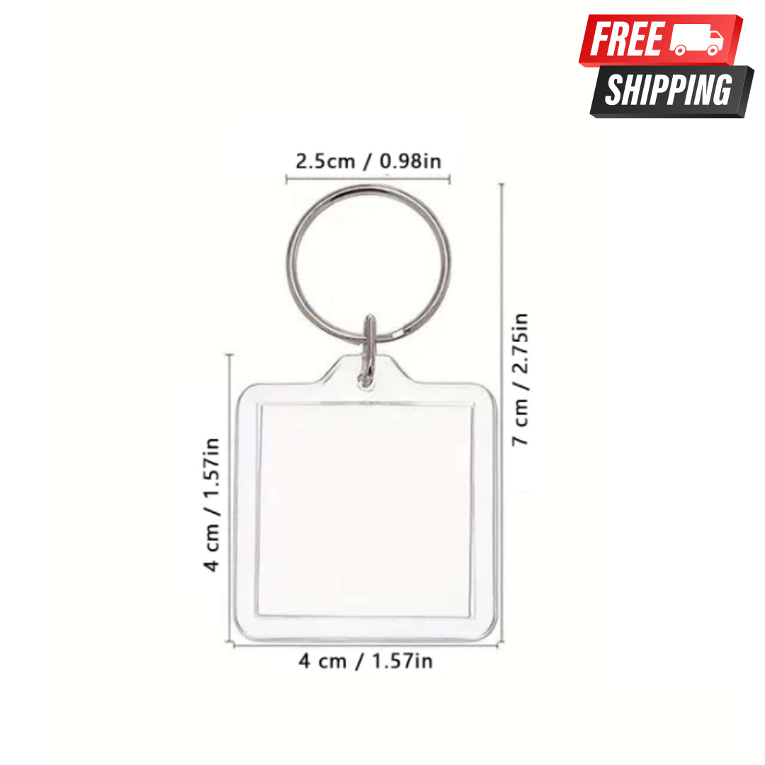 5 Pcs Acrylic Keychain Square Shaped Blank Transparent Keyring for Photo Frame