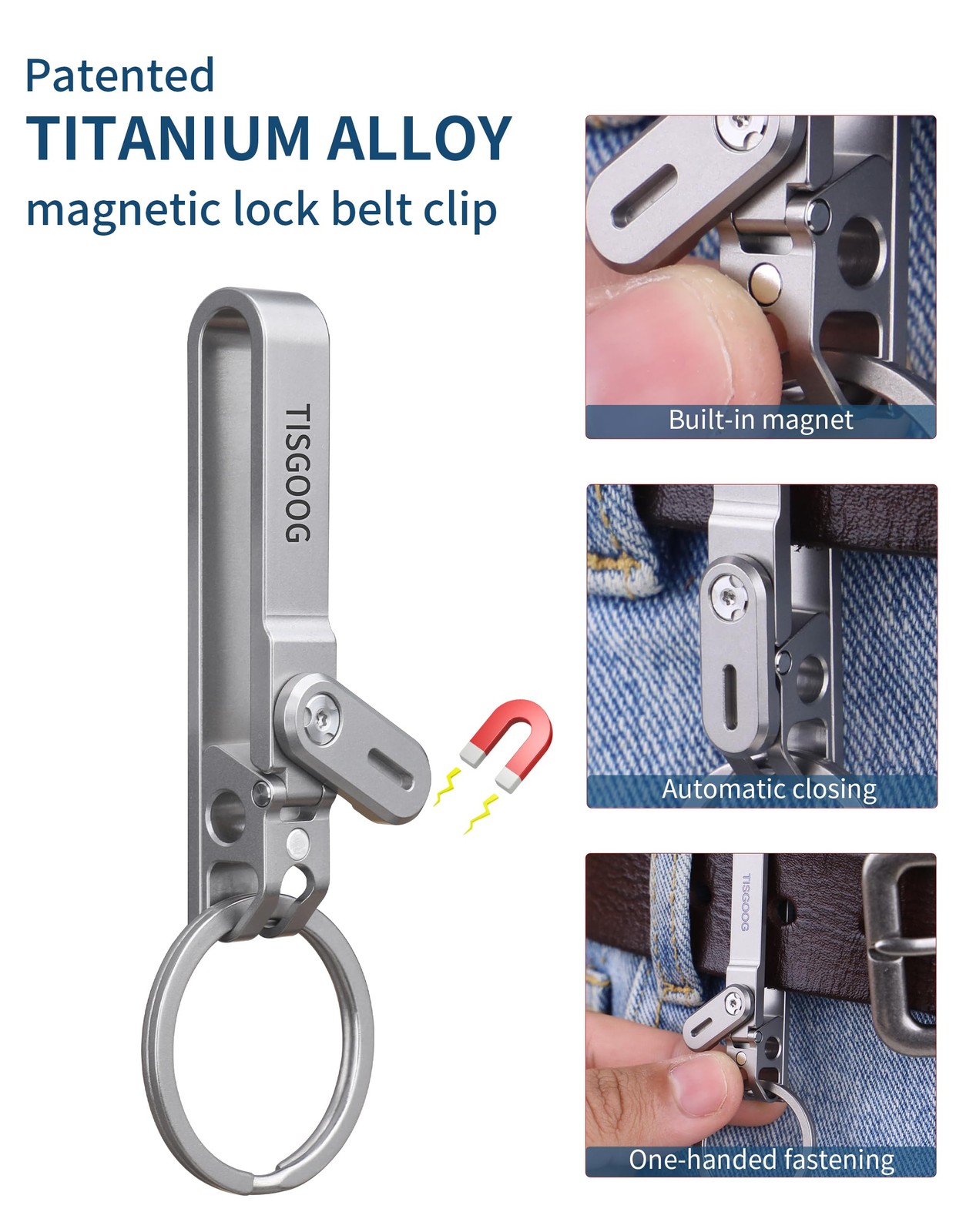 TISGOOG Titanium Belt Loop Keychain Clip, Locked Belt Clip for Keys, Quick Re…