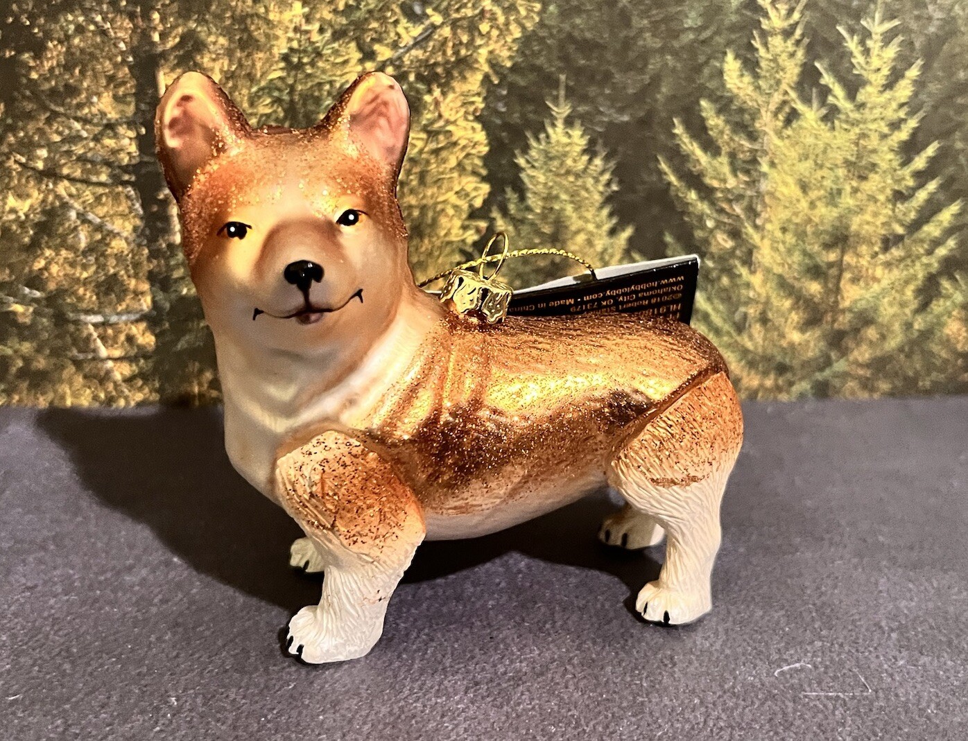 Puppy Dog Lover Corgi Amber White Hat Scarf Glass & Resin Figure NEW Ornament
