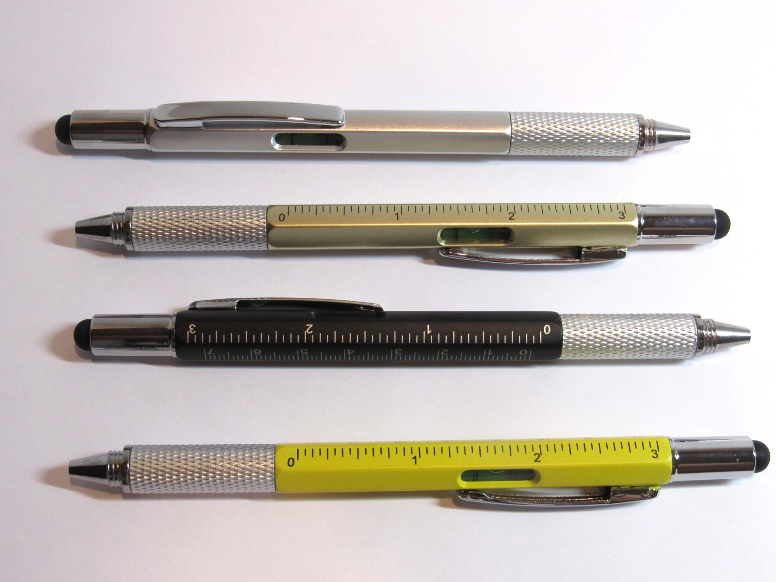 SET of 4 -6 in 1 Multi function Ballpoint Pens- Write, Measure, Screw, Level