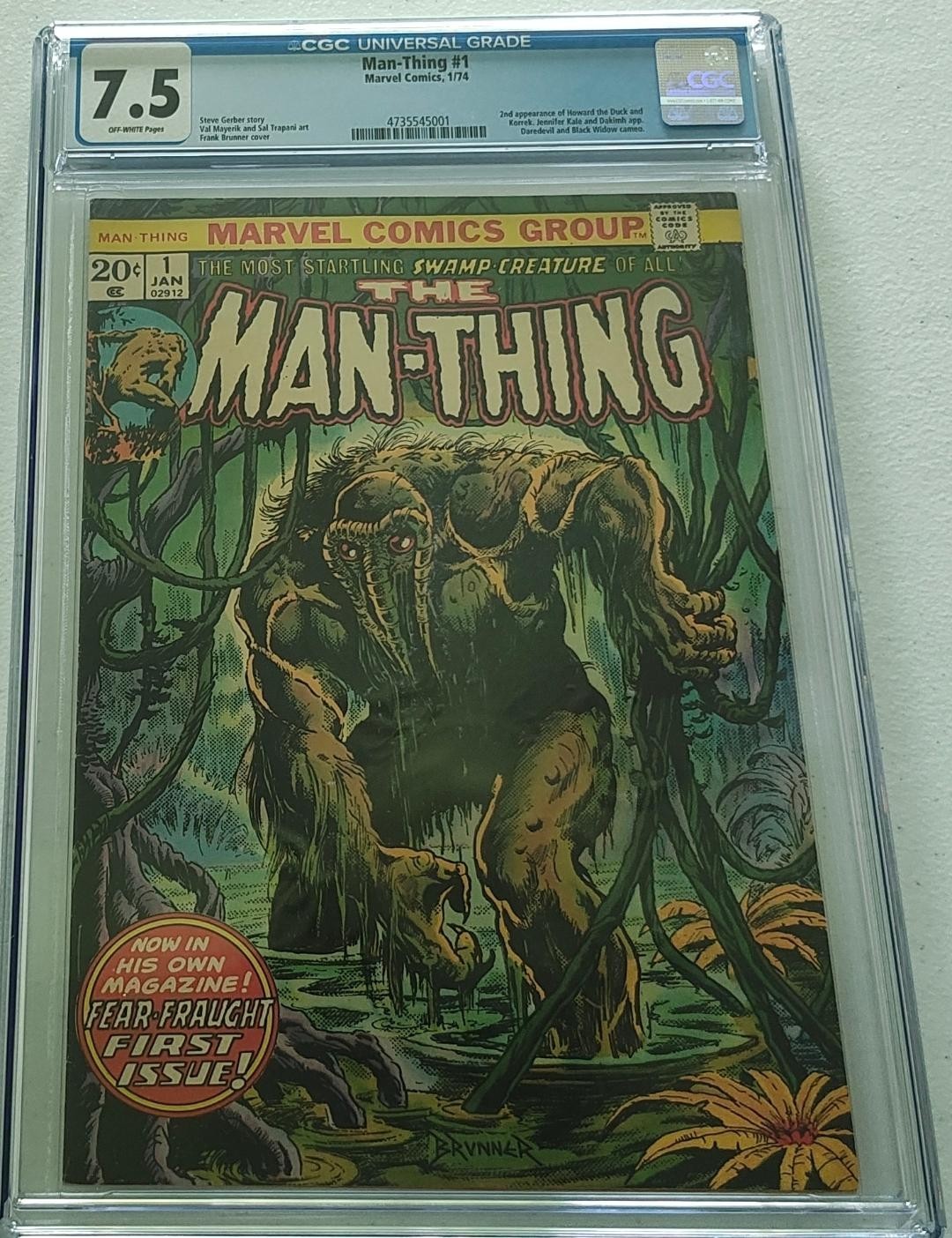MAN-THING #1 (1974) 2nd App of Howard the Duck CGC 7.5