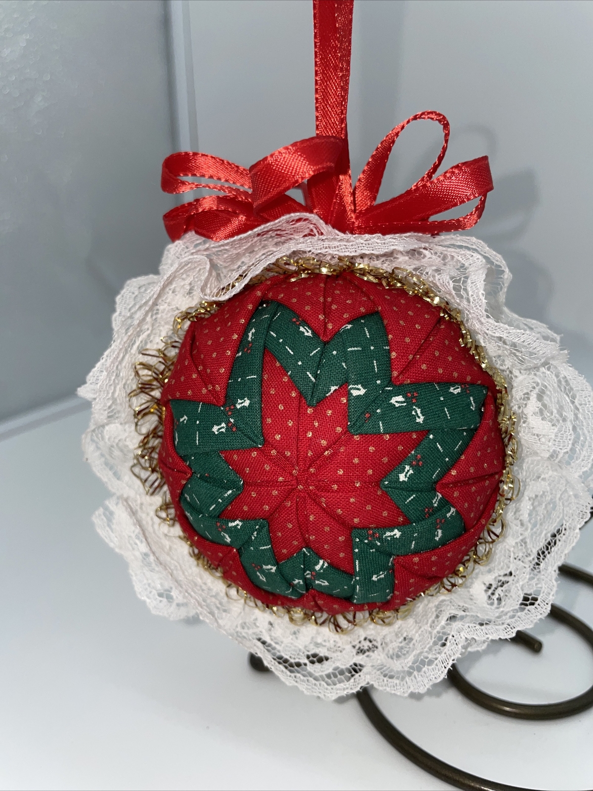 Vintage Quilted Fabric Star Hand-Crafted ~ Country Chistmas Ornament 3”