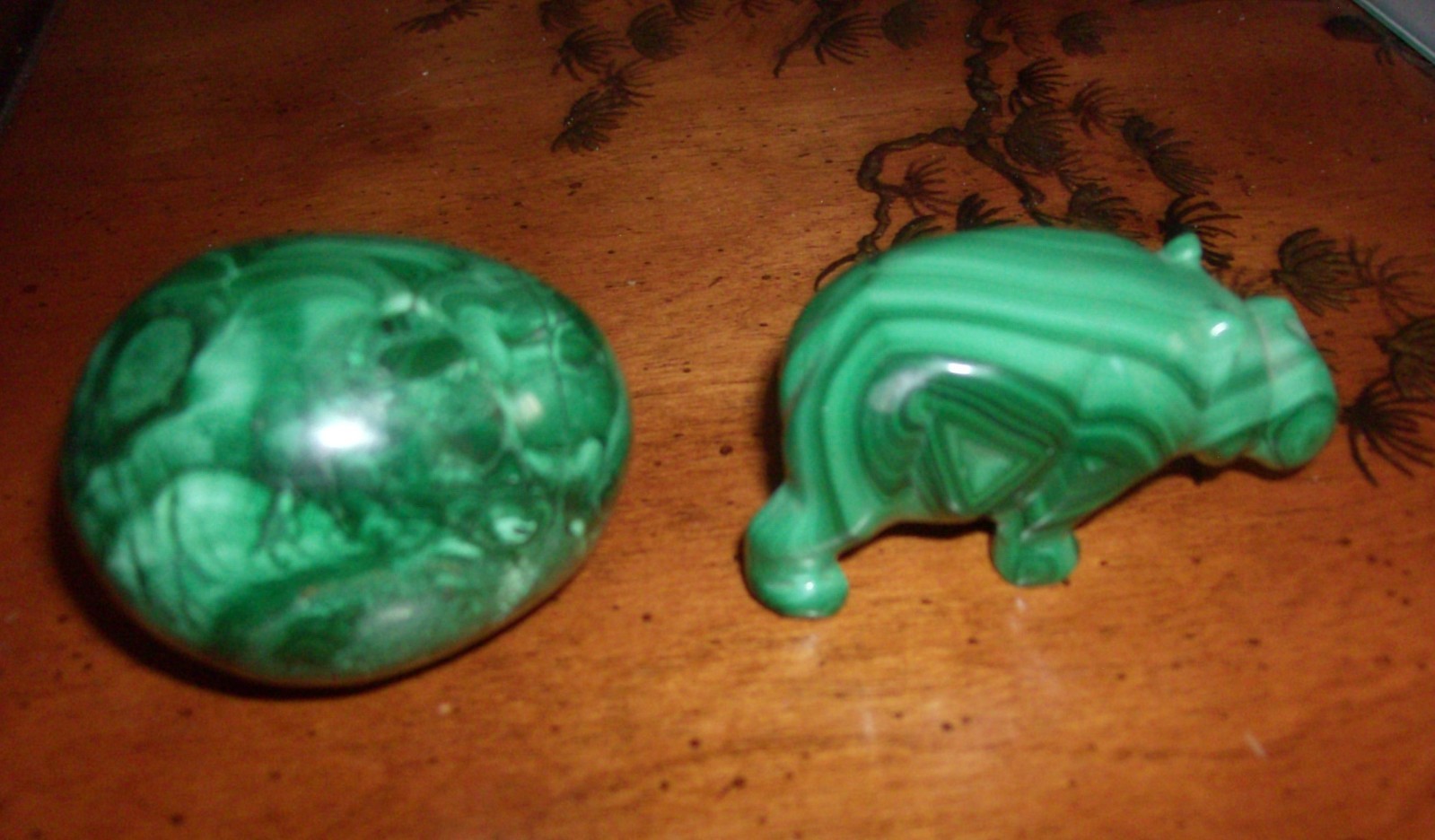 RARE MALACHITE HIPPO & MALACHITE SOLID EGG FROM ZIMBABWE (L@@K!)