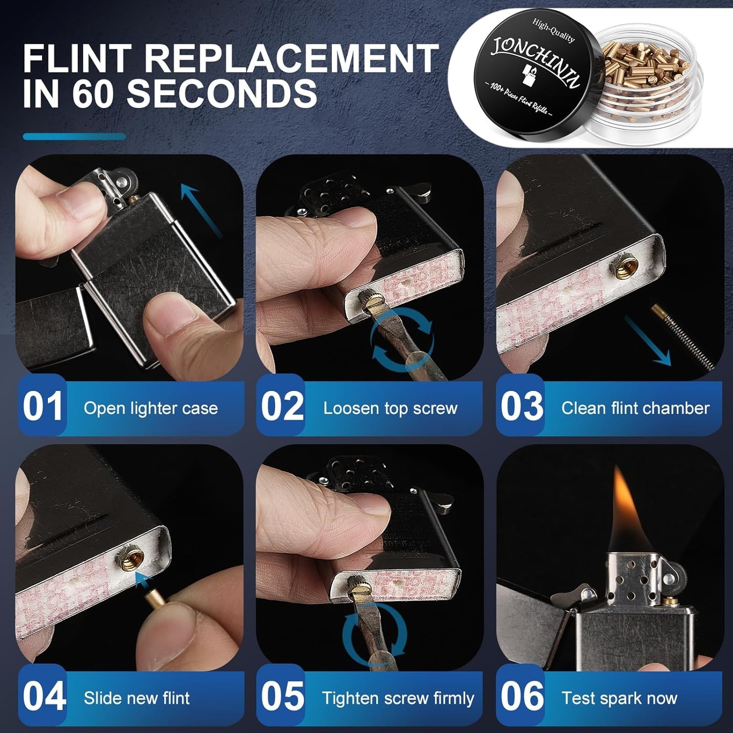 Lighter Flints 100+ Pcs and Cotton Wicks 20 Pcs, Premium Lighter Repair Kit, Com
