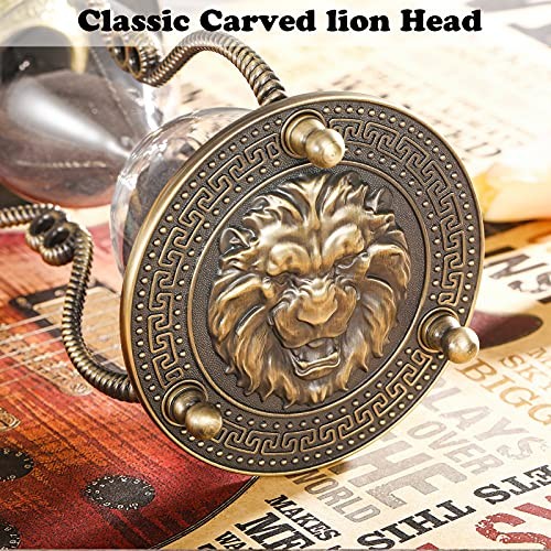 Sand Timer 60 Minute Hourglass:Large Metal Lion Carved 60 min Lion, Black Sand
