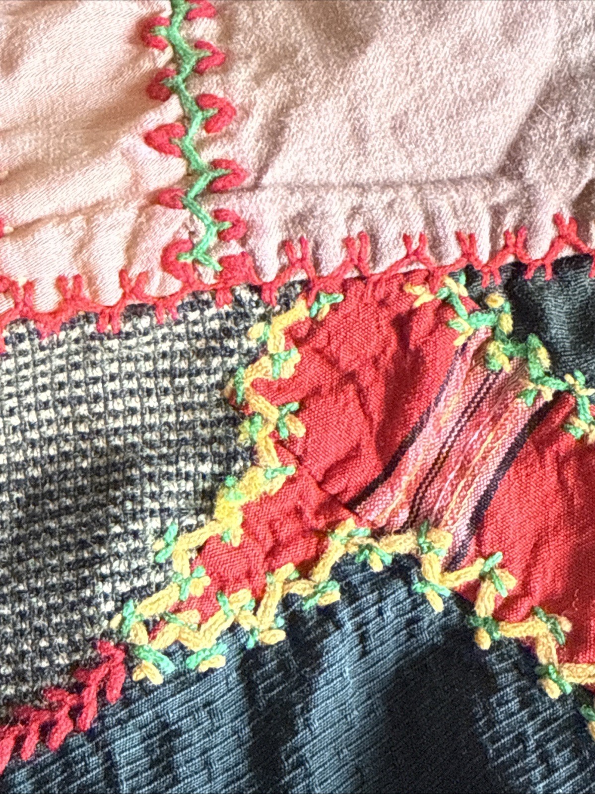 Antique Crazy Quilt Victorian Silk Wool Hand Stitched Textile Art Embroidered!!!