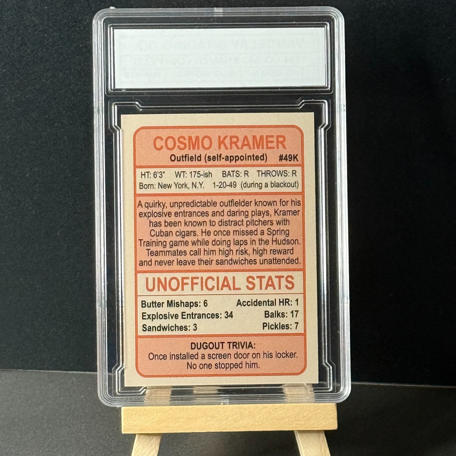 COSMO KRAMER SEINFELD SLABBED BASEBALL CARD • VANDELAY GRADING CO. • PARODY