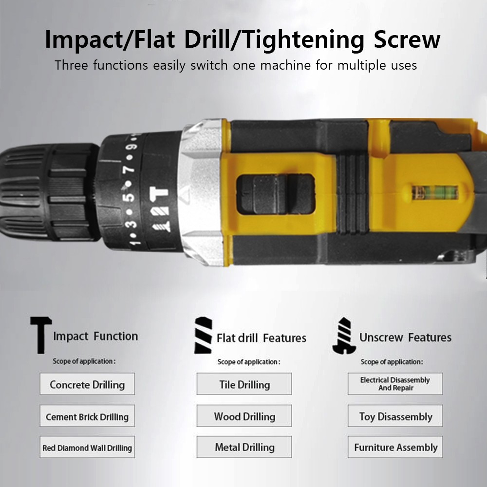 36V Cordless Impact Driver Hammer Drill Combo Kit with 2 Battery & Charger B01