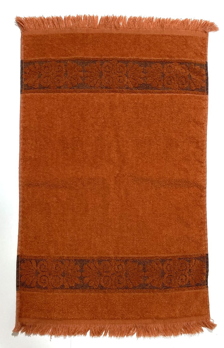 Vtg Rust Burnt Orange Fringed Hand Towel Cannon Monticello 15×25.5″ USA Retro