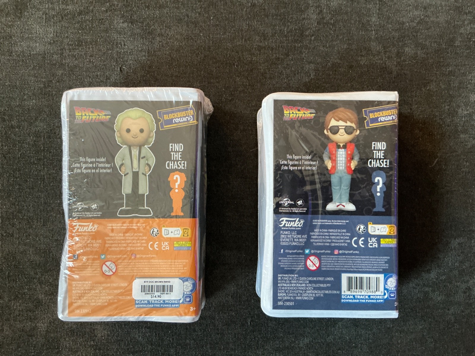 Funko Back to the Future Doc AND Marty Blockbuster Rewind Figures – SEALED