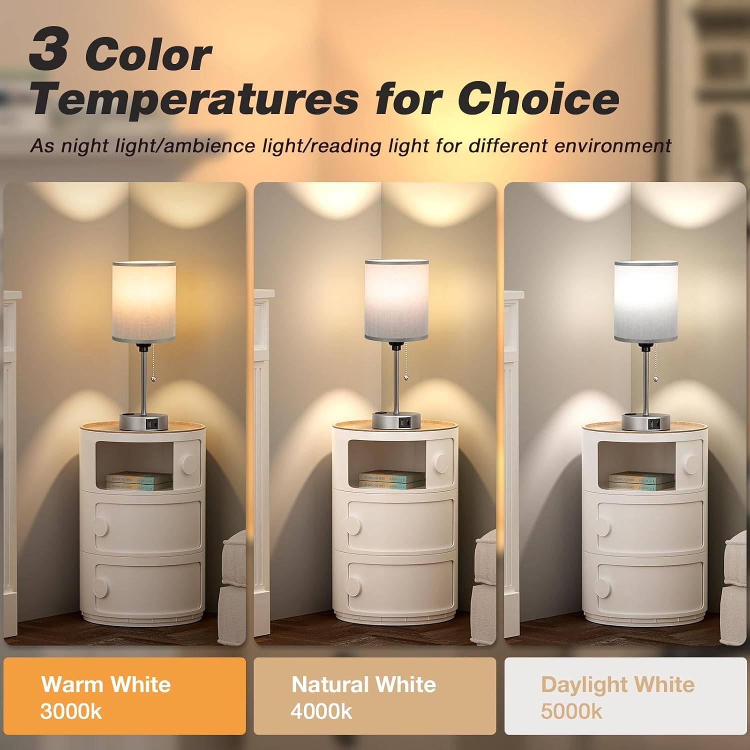 Small Bedside Table lamp for Bedroom – 3 Color Temperatures 14.6in, Grey-Grey