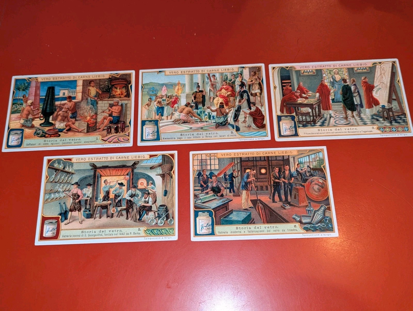 VTG 1870’s Liebig Cards Lot of (5 of 6 card set) Story Of Glass Storia Del Vetro