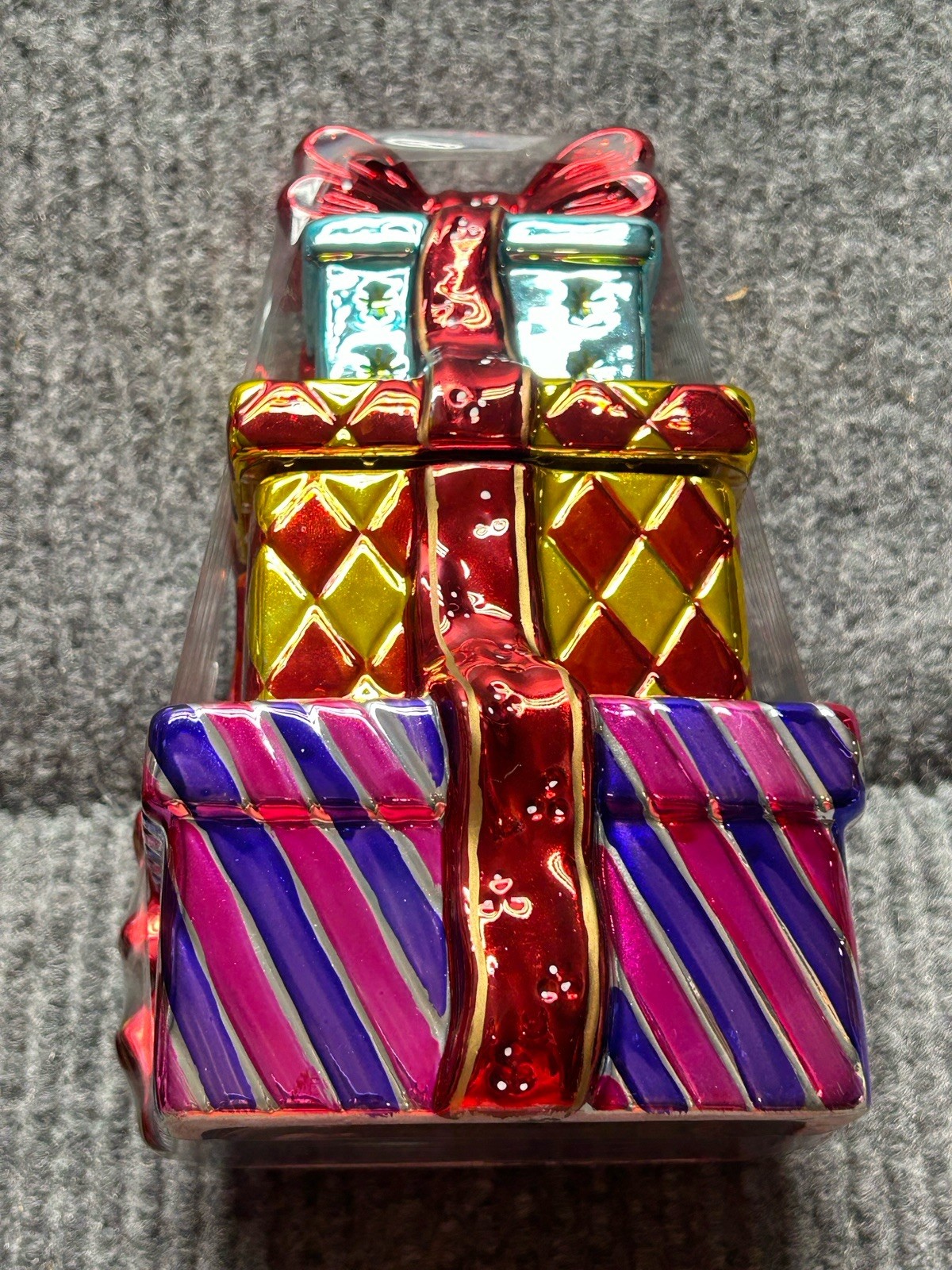 Christopher Radko Candy Dish Presents Trio Metallic Multicolored 2006 New In Box