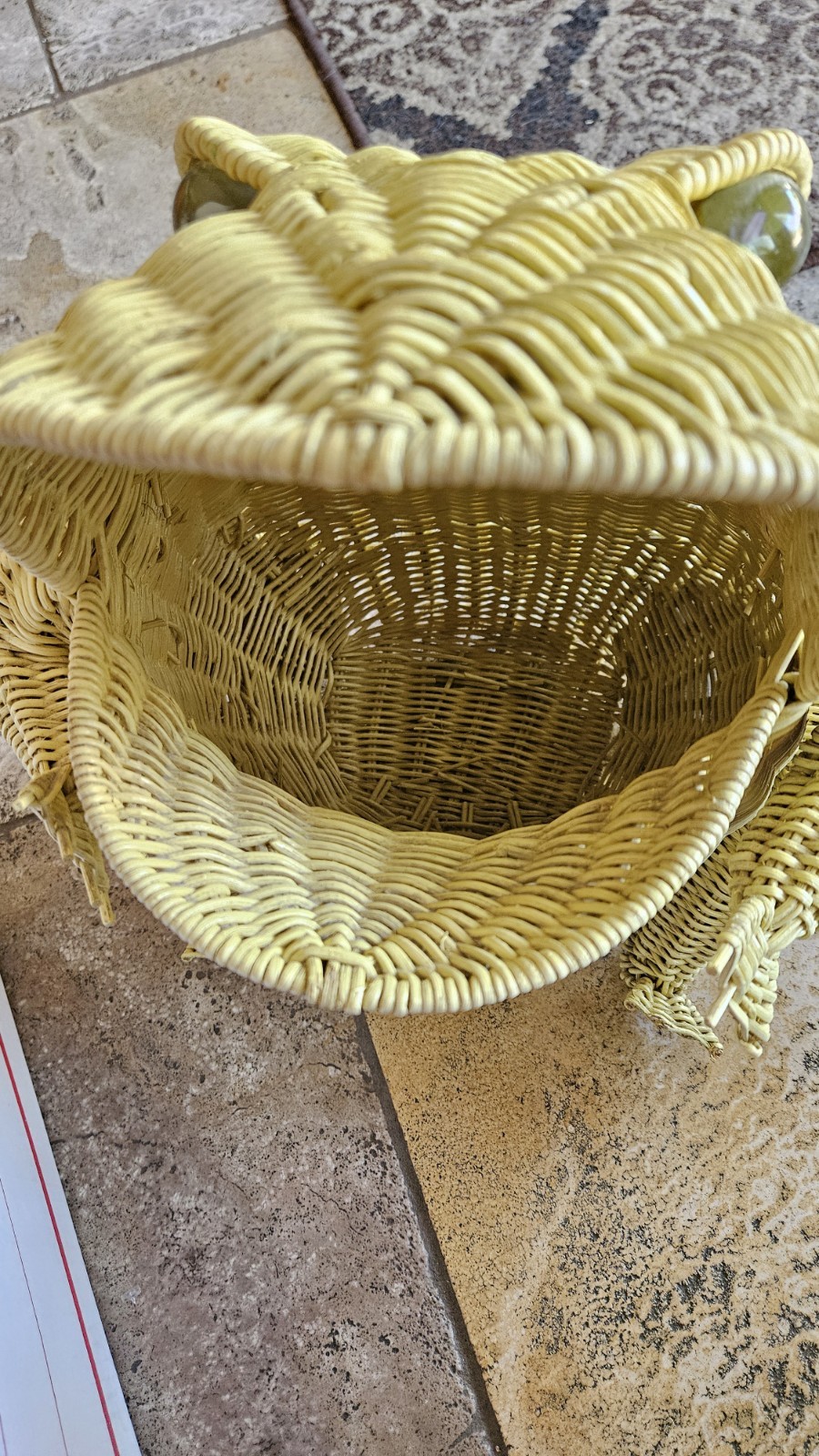 Vintage MCM FROG Basket Bin Large WICKER Rattan BOHO Toad