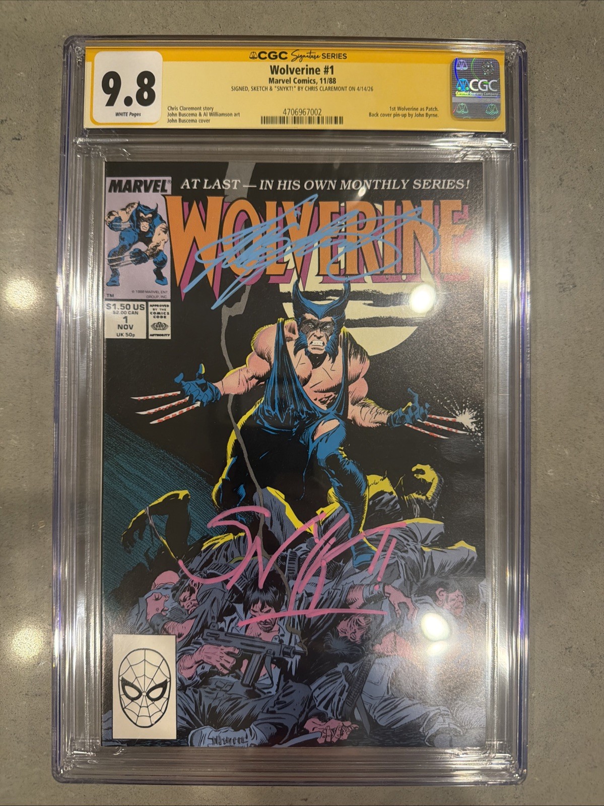 Wolverine #1 CGC 9.8 SS Signed & Sketch by Chris Claremont 1st Wolverine Patch