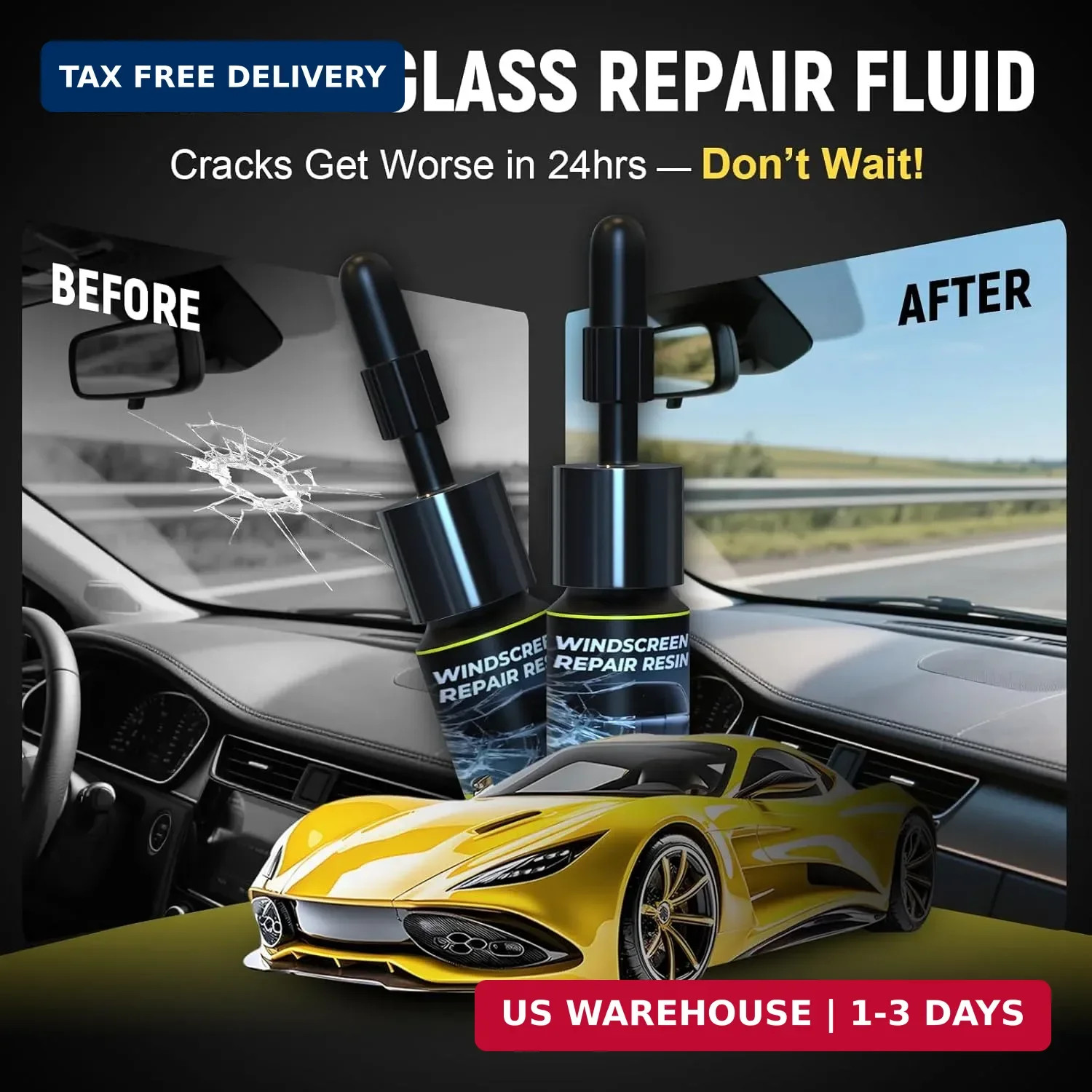 Windshield Chip Repair Kit, Resin Windshield Repair Kit with Injection Head Suct
