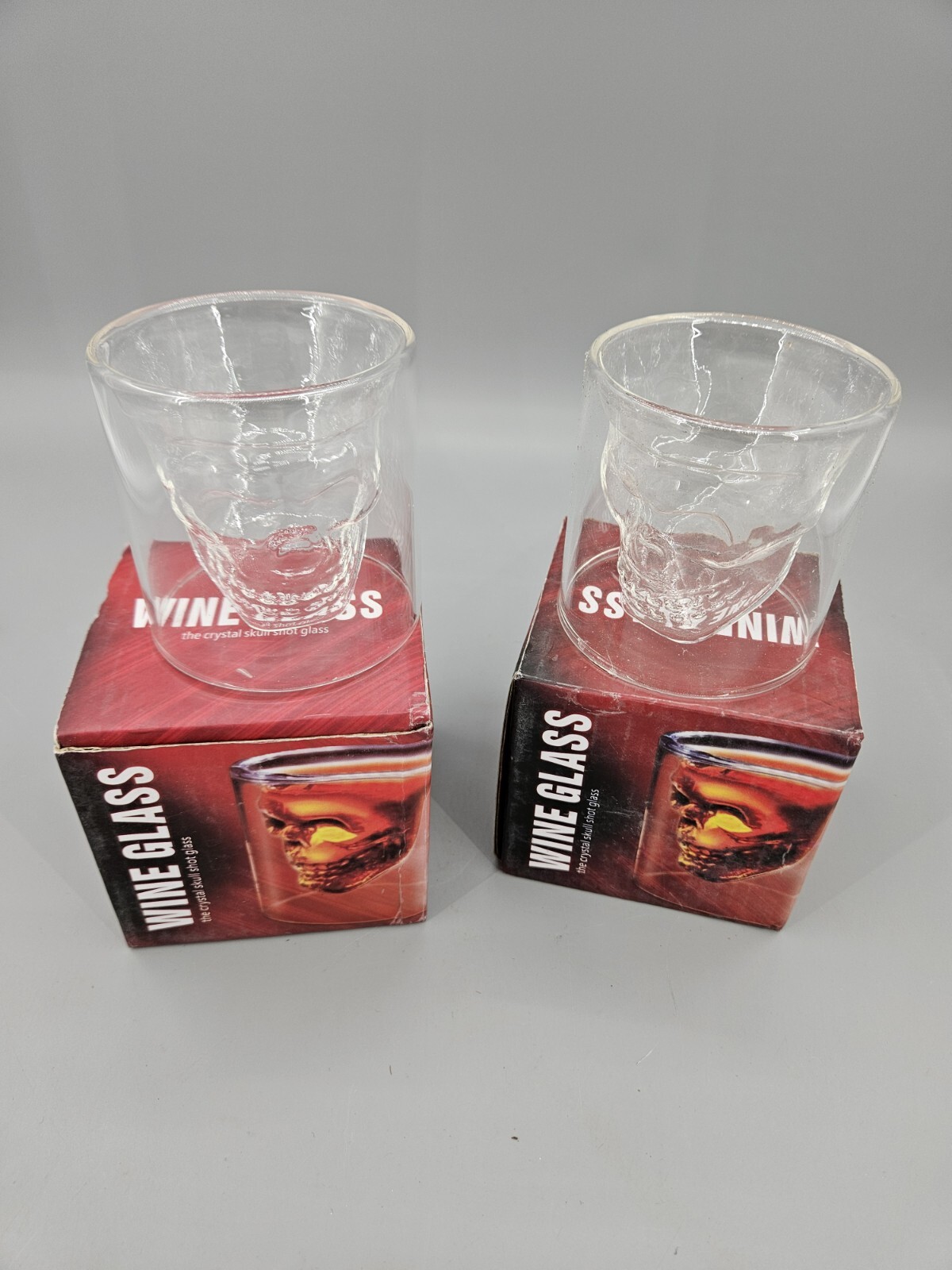 NEW Crystal Skull Shot Glass Genuine Whiskey Vodka Liquor Set Of 2