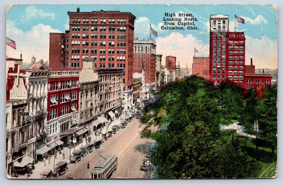Antique Ohio Postcard COLUMBUS High Street Looking North 1925