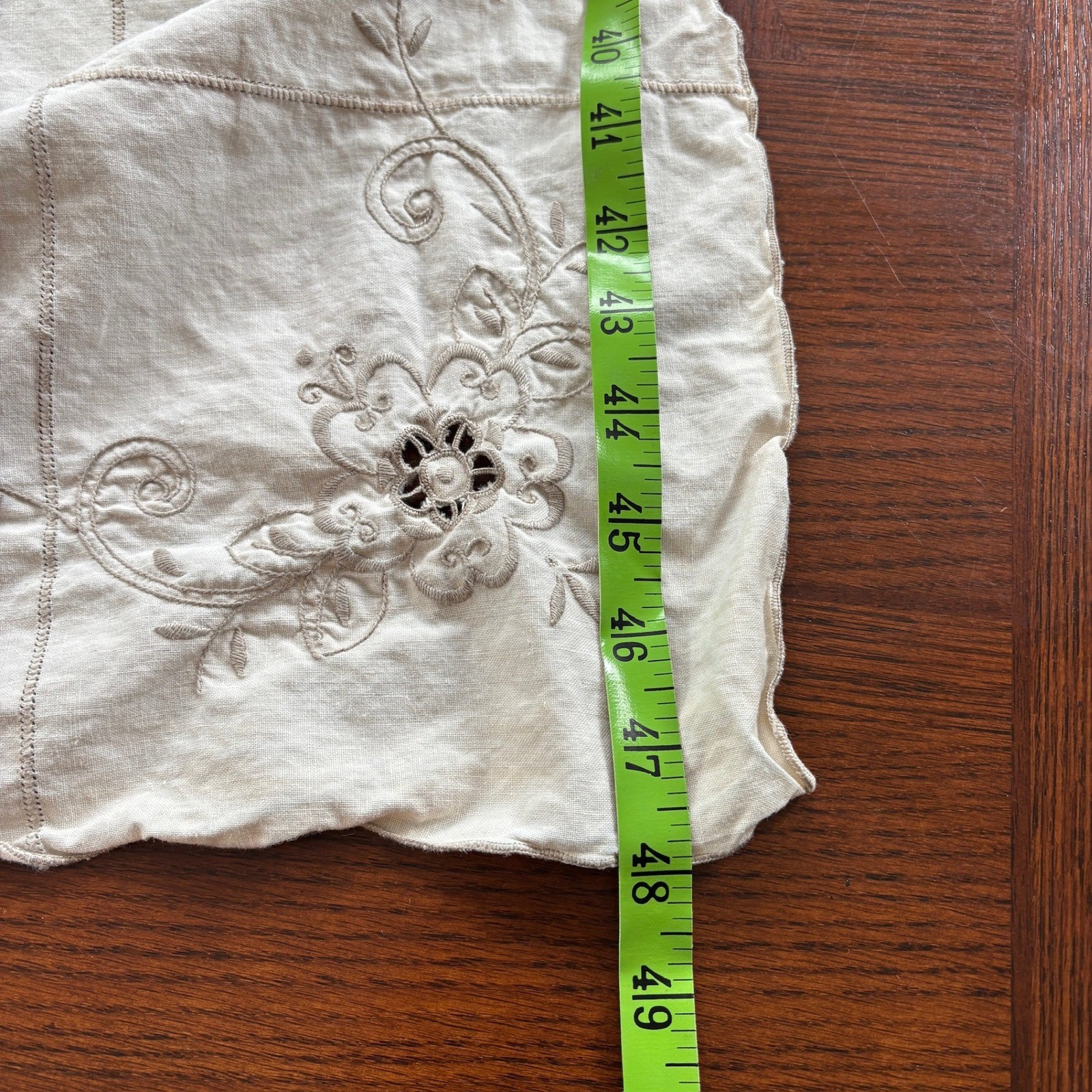 Vintage Cream Embroidered Linen Tablecloth + Table Runner Cutwork Lace 59×48
