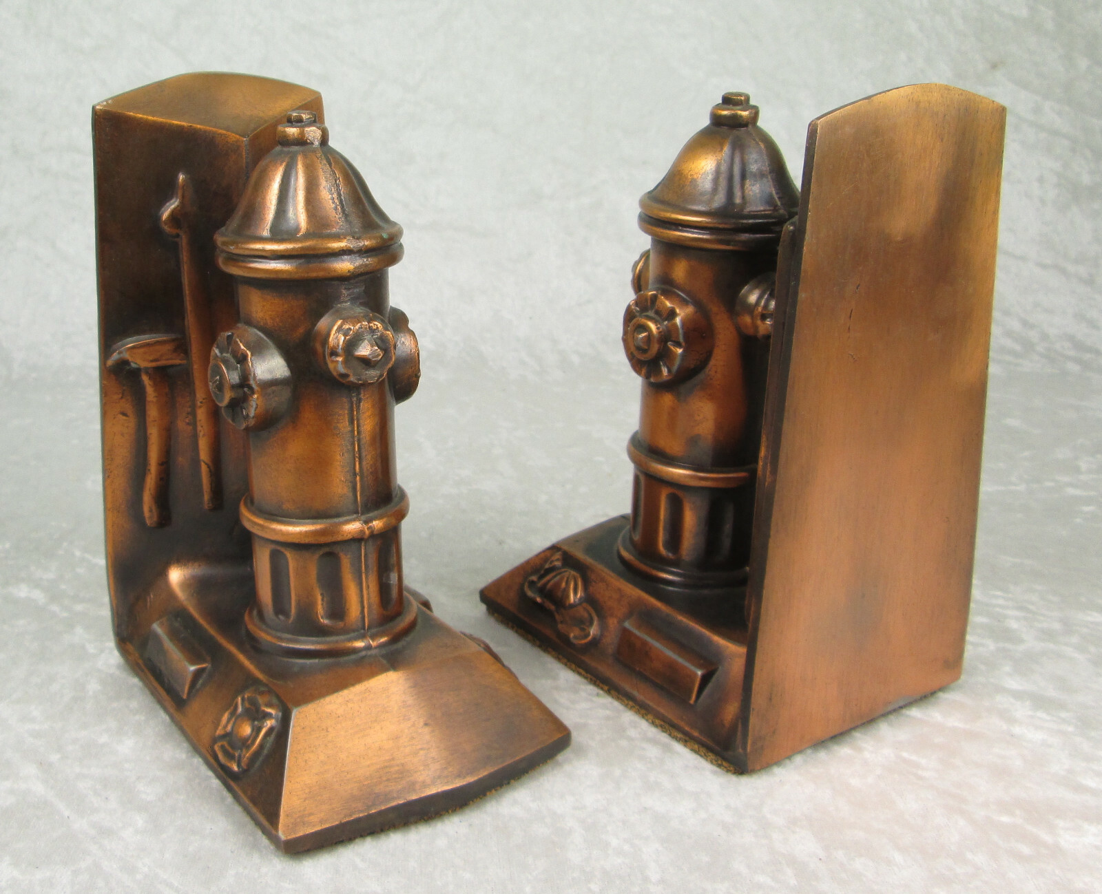 Pair Fire Hydrant Fireman Metal Bookends Copper Finish 7-1/4 inch Tall 3LB each