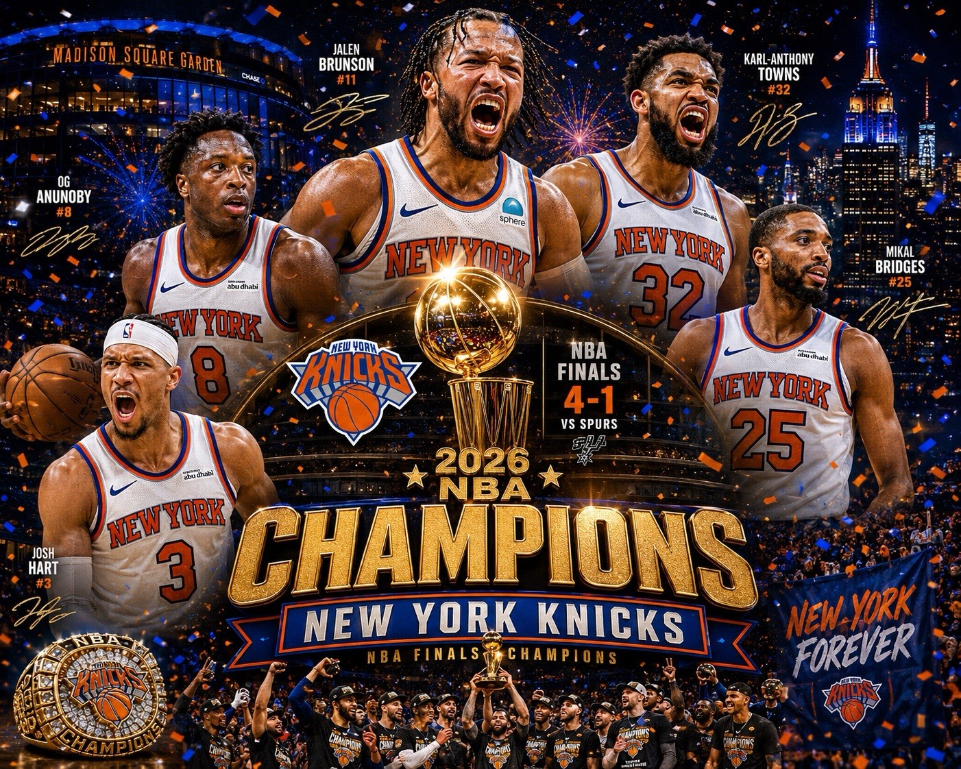 2026 New York Knicks NBA Finals Champions 8×10 Photo Print Brunson Hart KAT 26