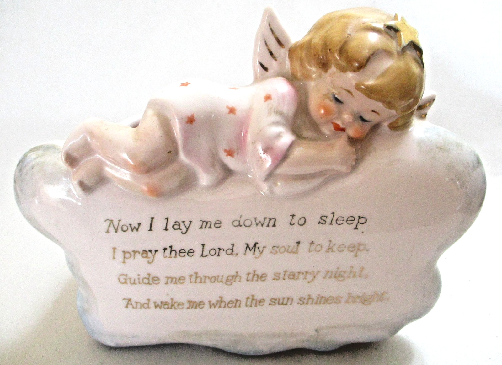 VTG 1950s SIGNED GEO Z LEFTON PLANTER,SLEEPING ANGEL ON CLOUD,PRAYER,WALL POCKET