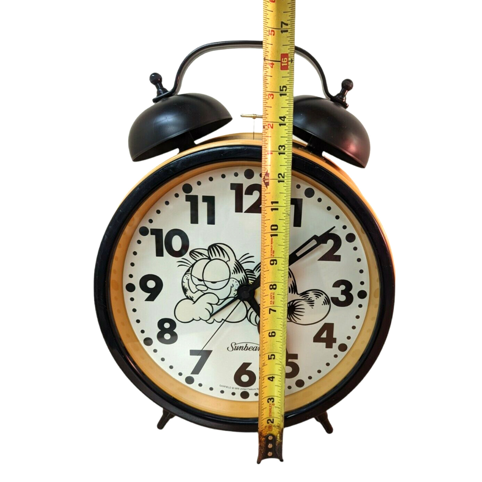 Large 1978 Garfield Wall Clock Made By SUNBEAM 16.5 in Tall Orange & Black