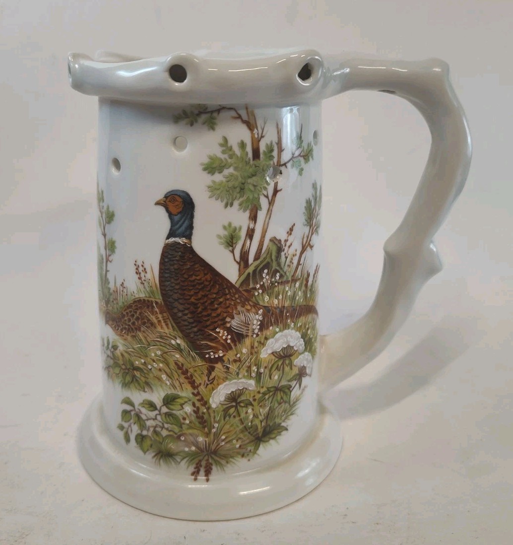 Vintage Lithophane Hidden Risque Woman Puzzle Beer Stein Trick Mug Pheasant