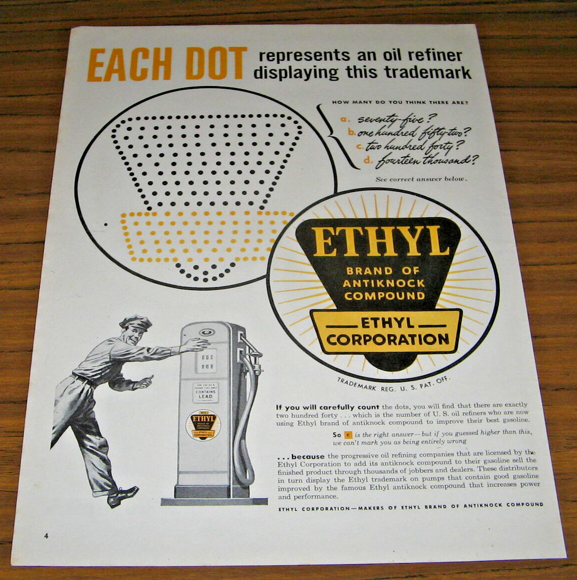 1947 Vintage Ad Ethyl Gasoline Corporation Attendant & Gas Pump