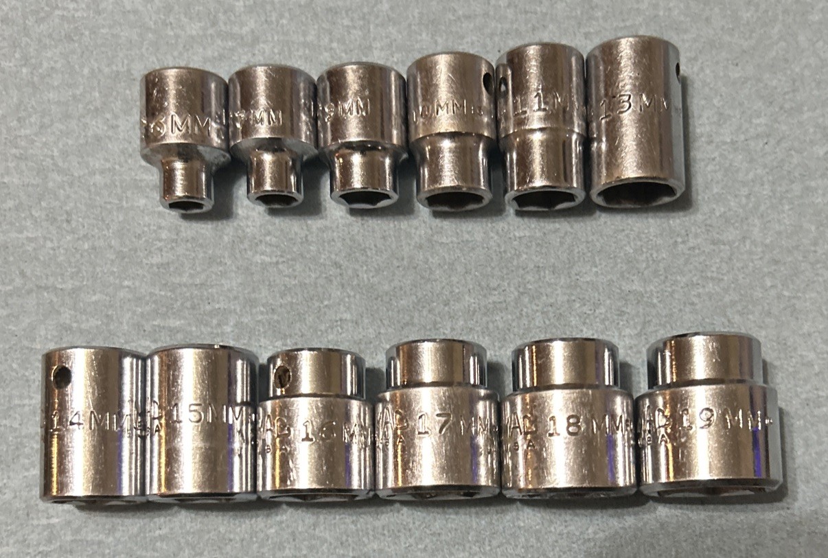 VTG MAC Tools 12pc 3/8 Dr Shallow Socket Set Metric 6mm-19mm 6pt USA
