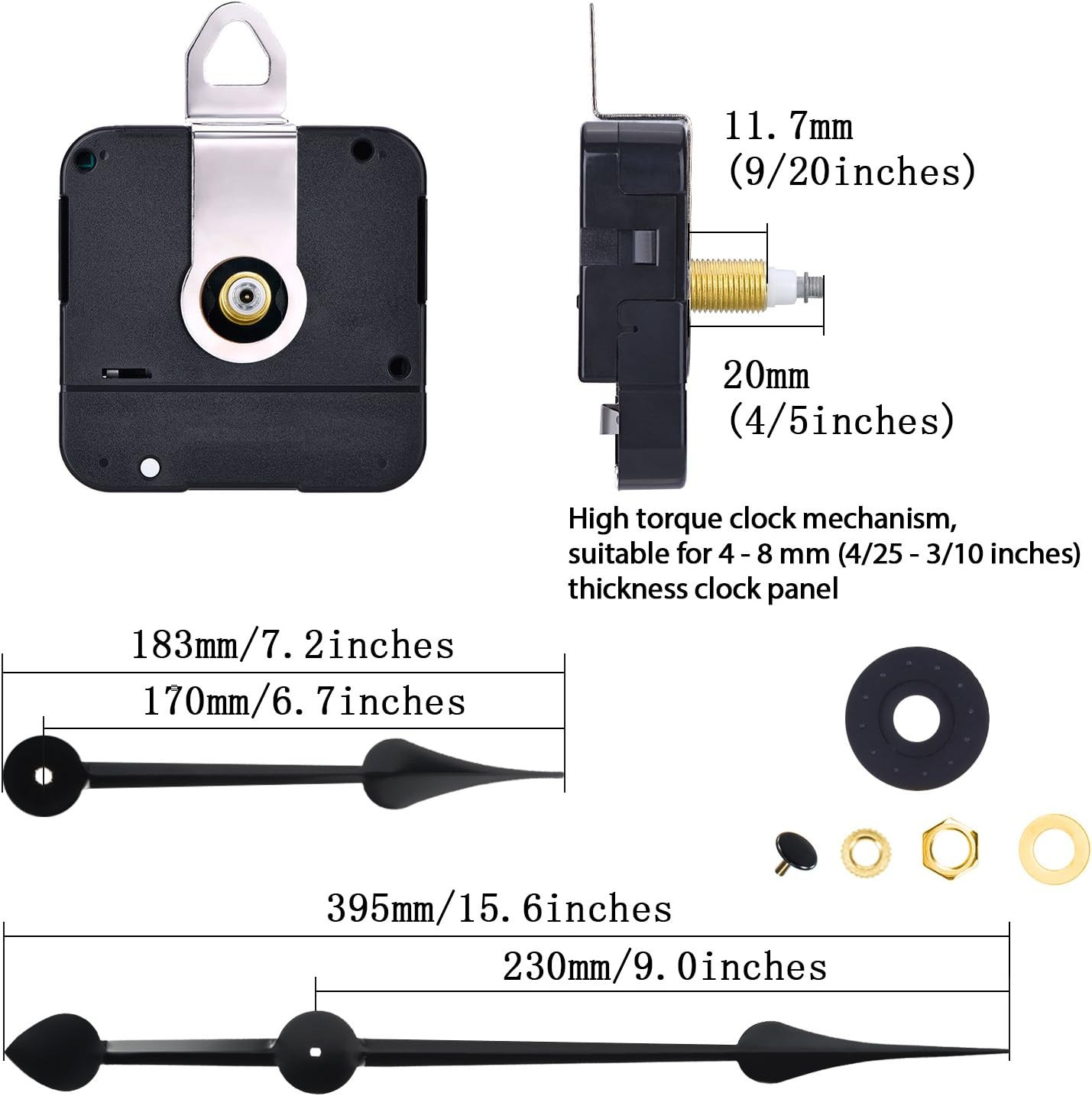 High Torque Clock Movement Mechanism with 270 Mm/ 10.6 Inch Big Clock Hands (Sha