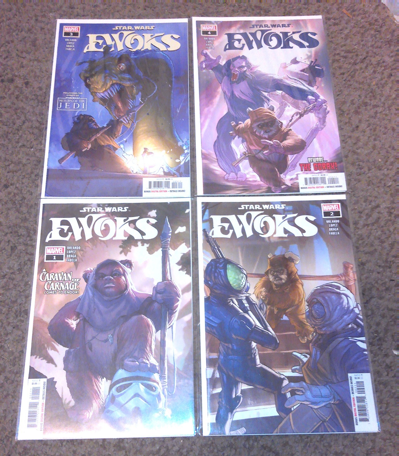 LOT OF 4 STAR WARS EWOKS 1 2 3 4 SET – MARVEL 2024 – 1ST PRINTS – NEAR MINT+