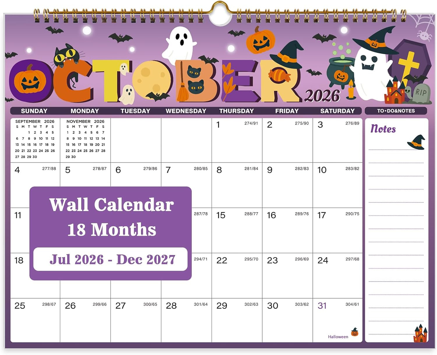 Calendar 2026-2027, 18 Month Wall Calendar July 2026 to December 2027, 14.8″ X 1